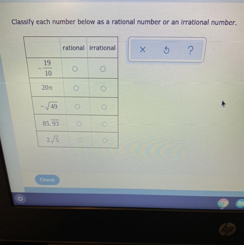 Classify each number below as a rational number or irrational number￼-example-1