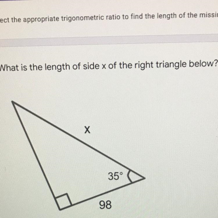 What is the length of side x or the right triangle below-example-1