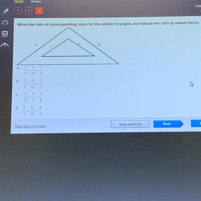 Write the ratio of corresponding sides for the similar triangles and reduce the ratio-example-1