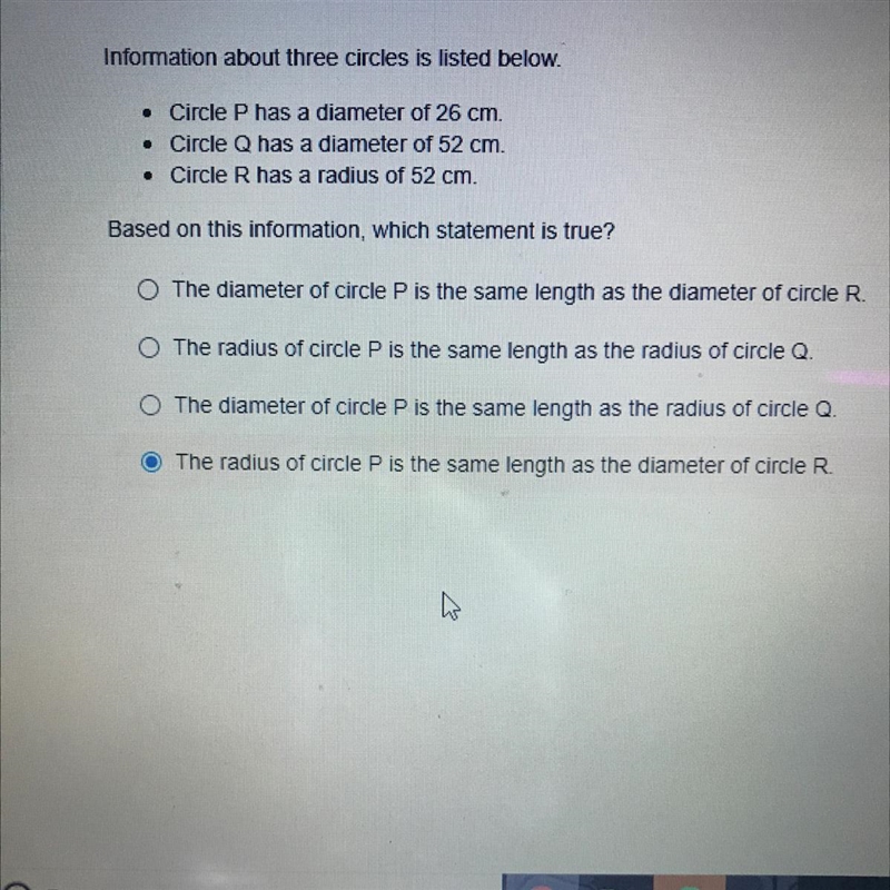 ————PLEASE HELP————- Information about three circles is listed below. • Circle P has-example-1