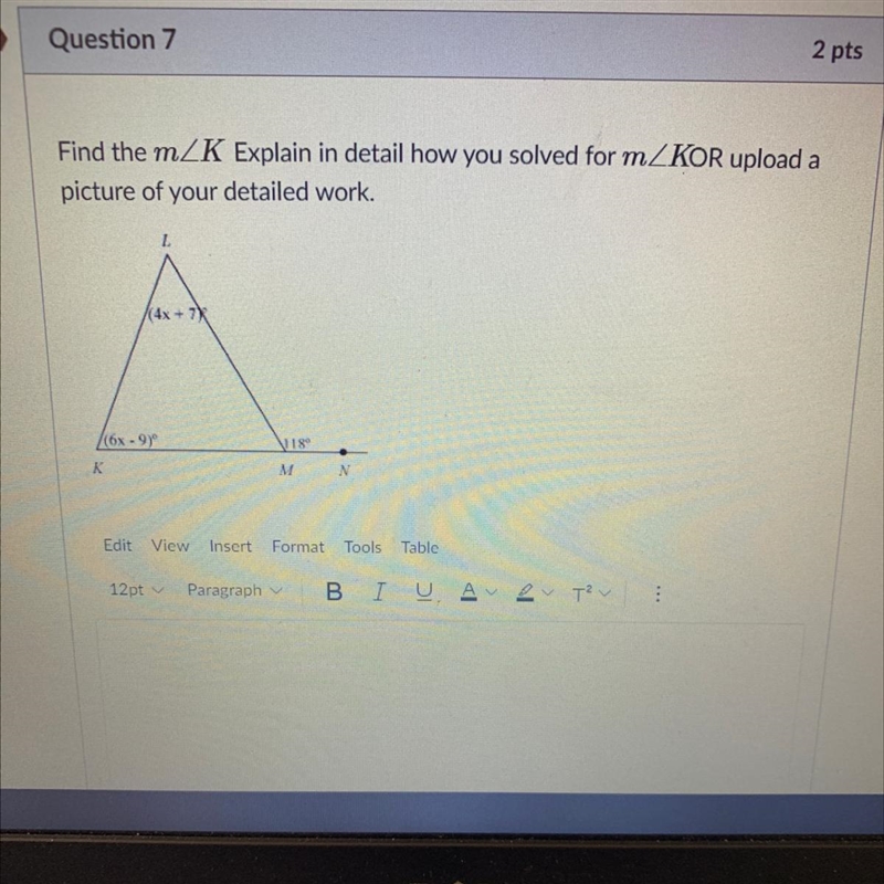 find the measurement K explain in detail how do you solved for measurement k or upload-example-1