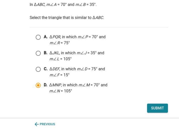 Please help!!!!!!!!!!ASAP!!! In triangle abc ma=70 and mb=35, Select the triangle-example-1