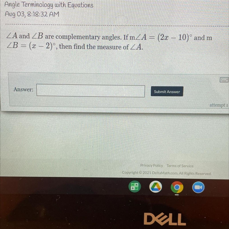 Angle Terminology with Equations Aug 03, 8:18:32 AM ? ZA and ZB are complementary-example-1