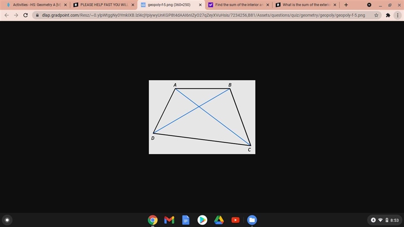 Which list names the sides of polygon ABCD? AB,BD,DC,CA BC,BA,DA,DC AB,AC,AD,BD BC-example-1