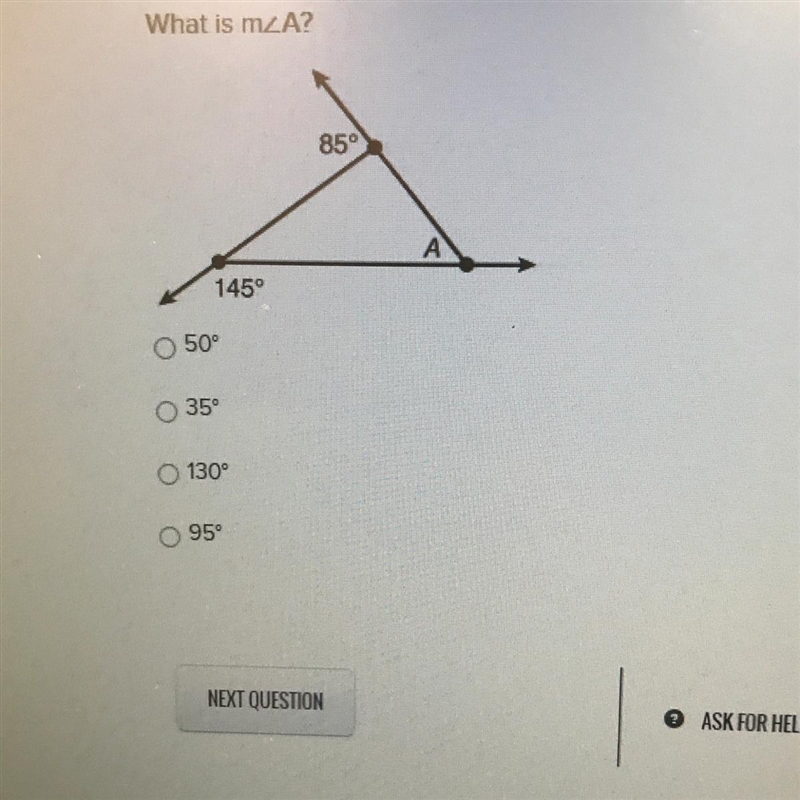 What is m 1.50° 2. 35° 3.130° 4.95-example-1