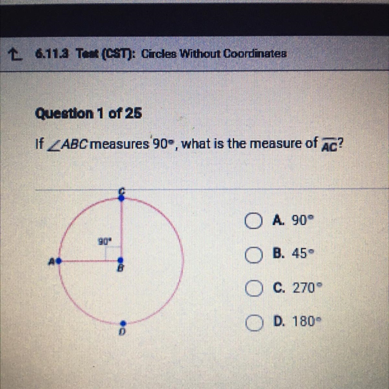 If ABC measures 90º, what is the measure of overline AC?-example-1