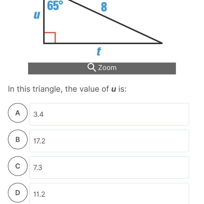 In this triangle, the value of u﻿ is:-example-1