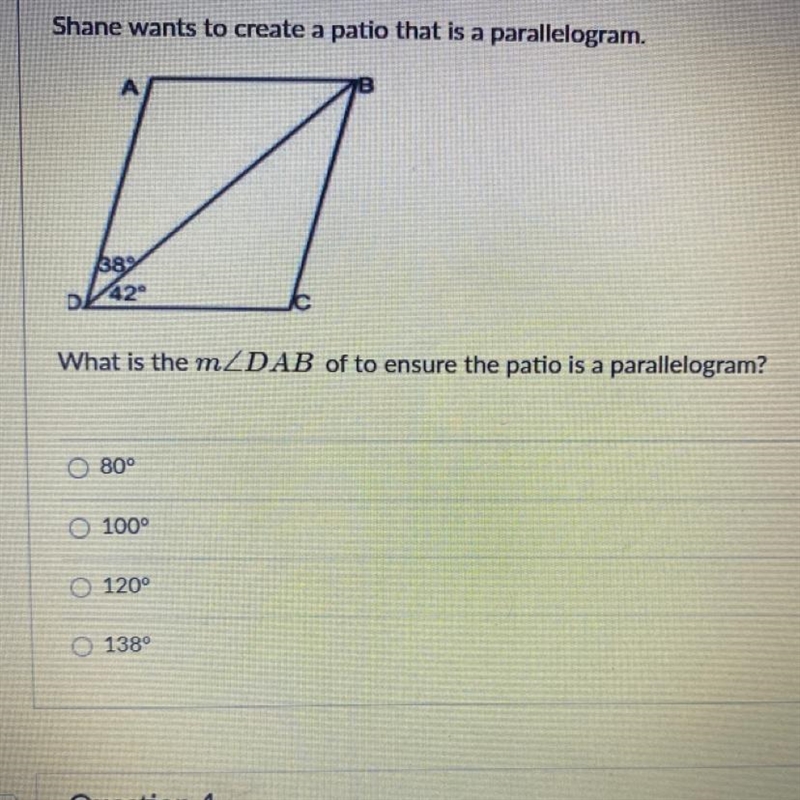 HELPPPP ASAPPP Shane wants to create a patio that is a parallelogram What is the m-example-1