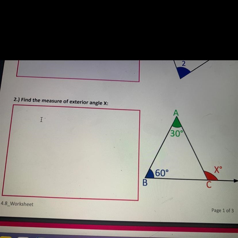 2.) Find the measure of exterior angle X:-example-1