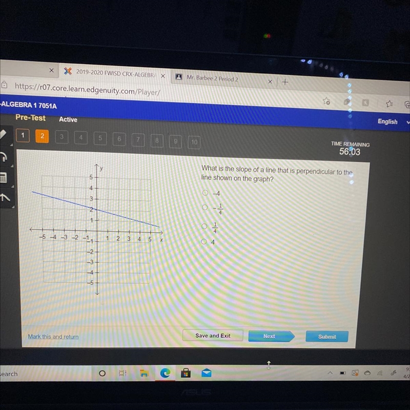 What is the slope of a line that is perpendicular to the line shown on the graph?-example-1