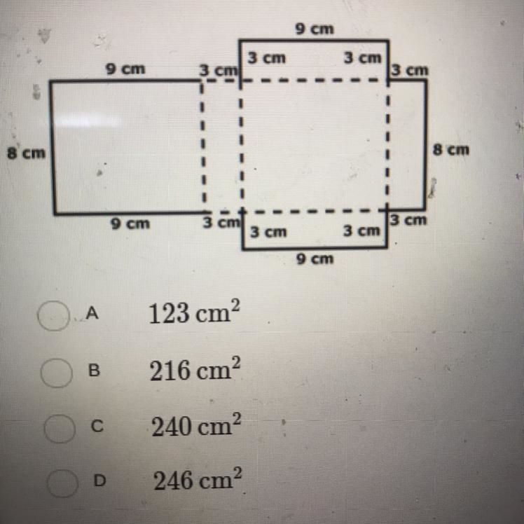 What is the surface area of the box formed by the pattern below? 9 cm 3 cm 9 cm 3 on-example-1