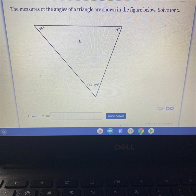 The measures of the angles of a triangle are shown in the figure below. Solve for-example-1