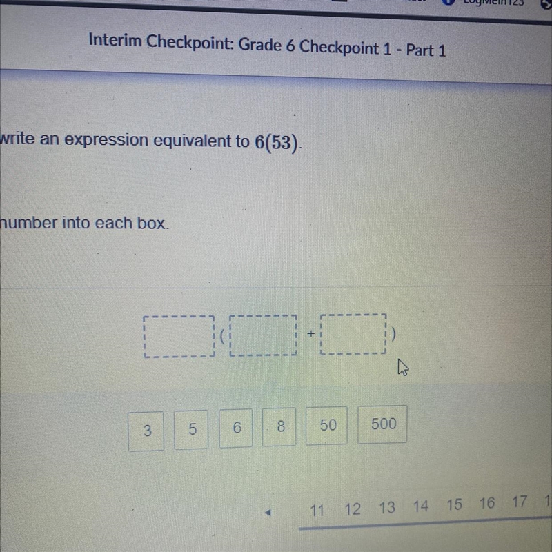 Use the distributive property to write an expression equivalent to 6(53)-example-1