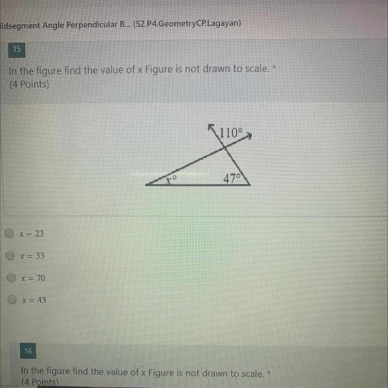 In the figure find the value of x figure is not drawn on scale-example-1