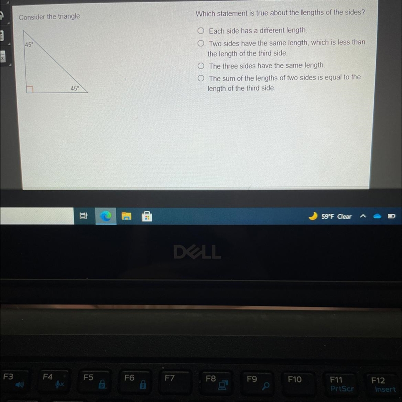 Consider the triangle Which statement is true about the lengths of the sides? 6 C-example-1