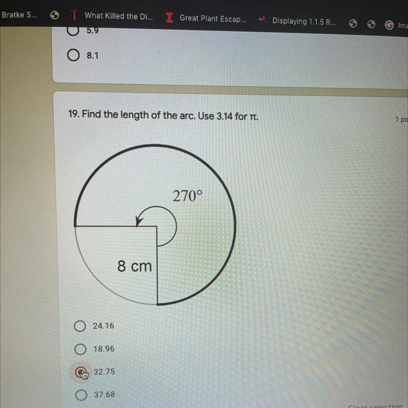 Find the length of the arc. Use 3.14 for T. PLEASE HURRY-example-1