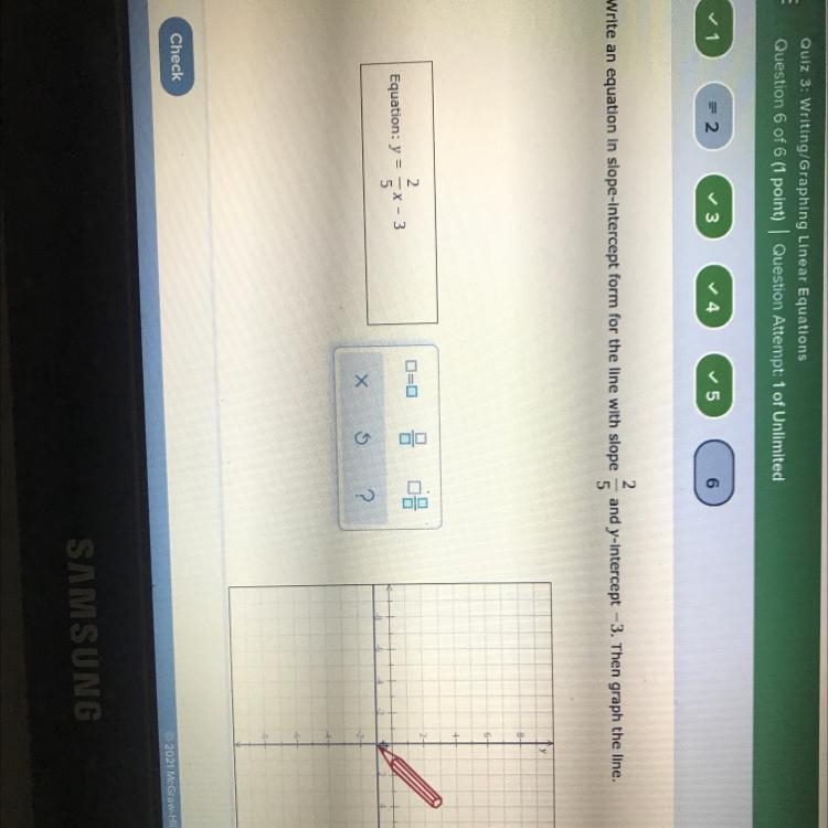 Write an equation in slope Intercept form for the line with slope 2 5 and y-intercept-example-1