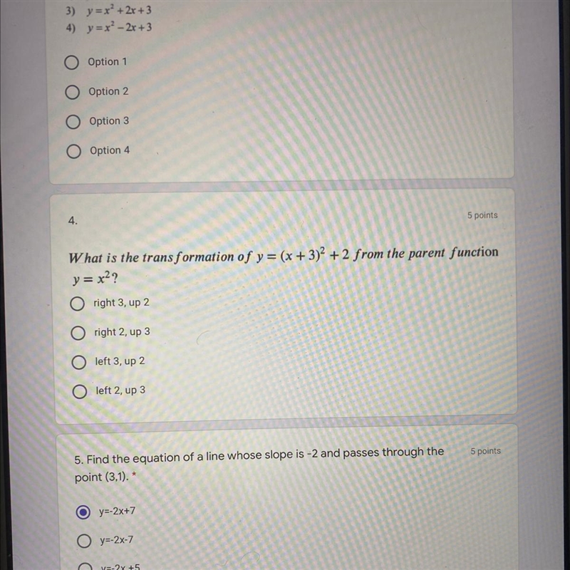 What is the transformation of y= (x + 3)2 + 2 from the parent function y = x²?-example-1