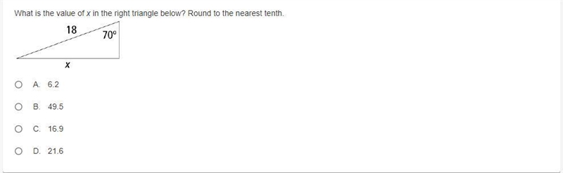 What is the value of x in the right triangle below? Round to the nearest tenth.-example-1