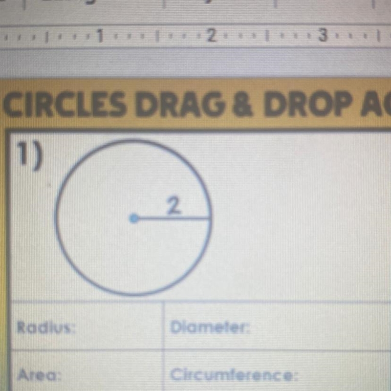 1) G Radius Dlameler: Area: Circumference:-example-1