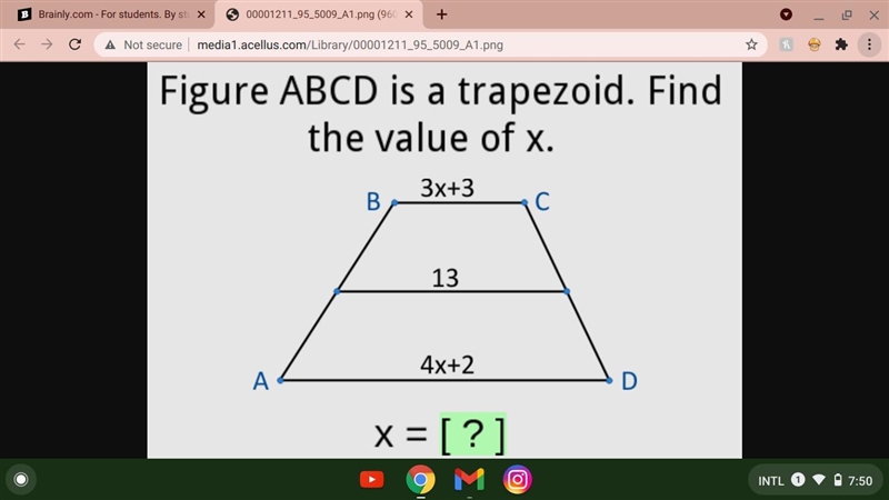 Help asap will give crown!!! Figue ABCD is a trapezoid find the value of x-example-1