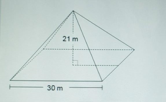 A pyramid at a museum has a height of 21 meters and a square base with side lengths-example-1