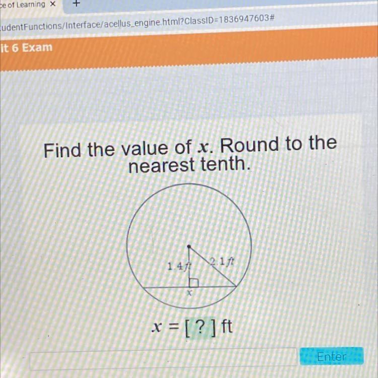 Find the value of x. ROUND TO THE NEAREST TENTH-example-1