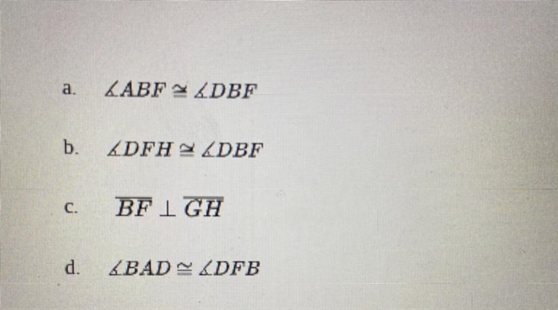 In circle E, GH is a tangent, diameter FB and chords FD, BD, AB, and AD. Which of-example-1