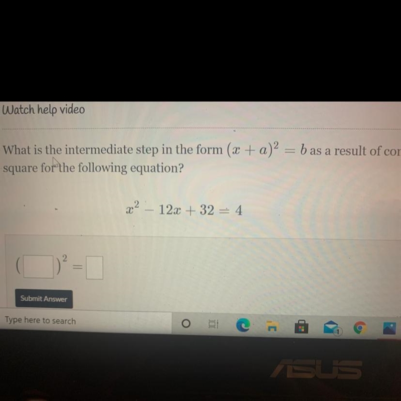 What is the intermediate step in the form (x + a)2 = b as a result of completing the-example-1