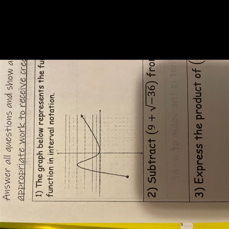 1) The graph below represents the function y = f(x). State the domain and range of-example-1