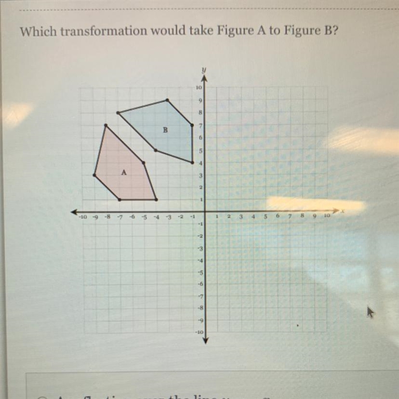 HELP!!! Which transformation would take Figure A to Figure B?-example-1