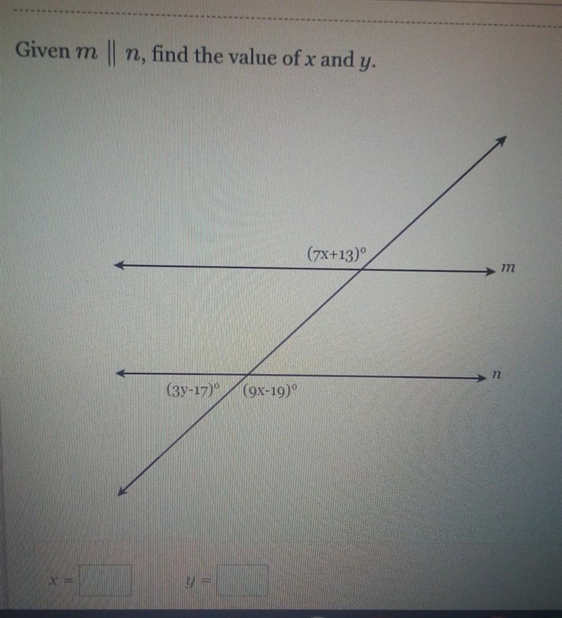 Given m || n, find the value of x and y ​-example-1