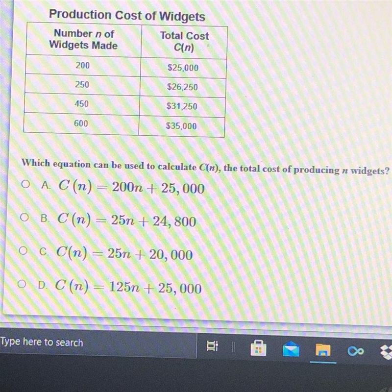 The table shows the production cost for various quantities of widgets made.-example-1