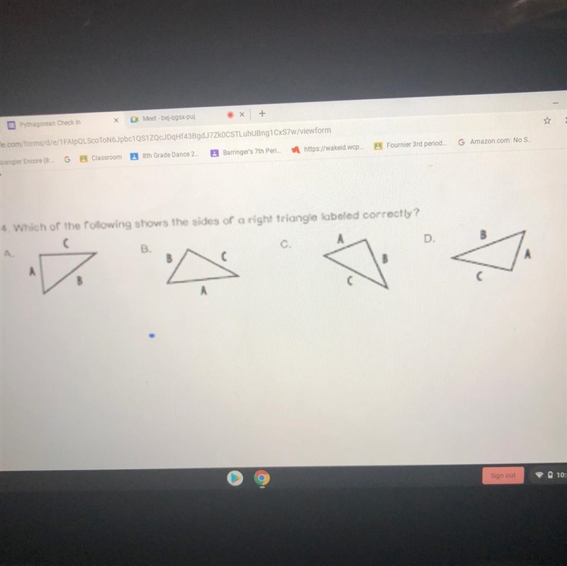 Which of the following shows the sides of a right triangle labeled correctly?? PLSS-example-1