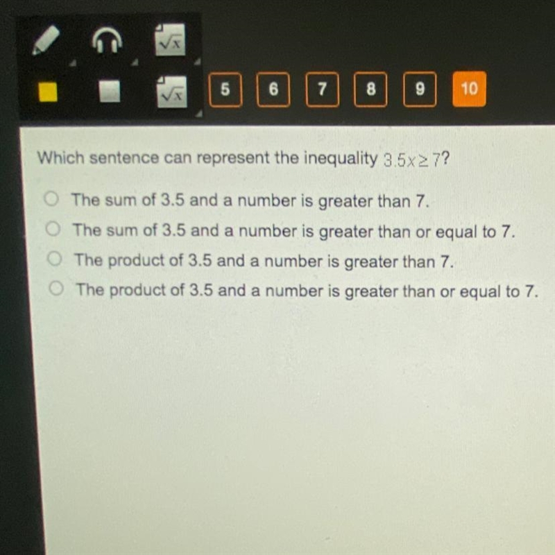 Which sentence can represent the inequality-example-1