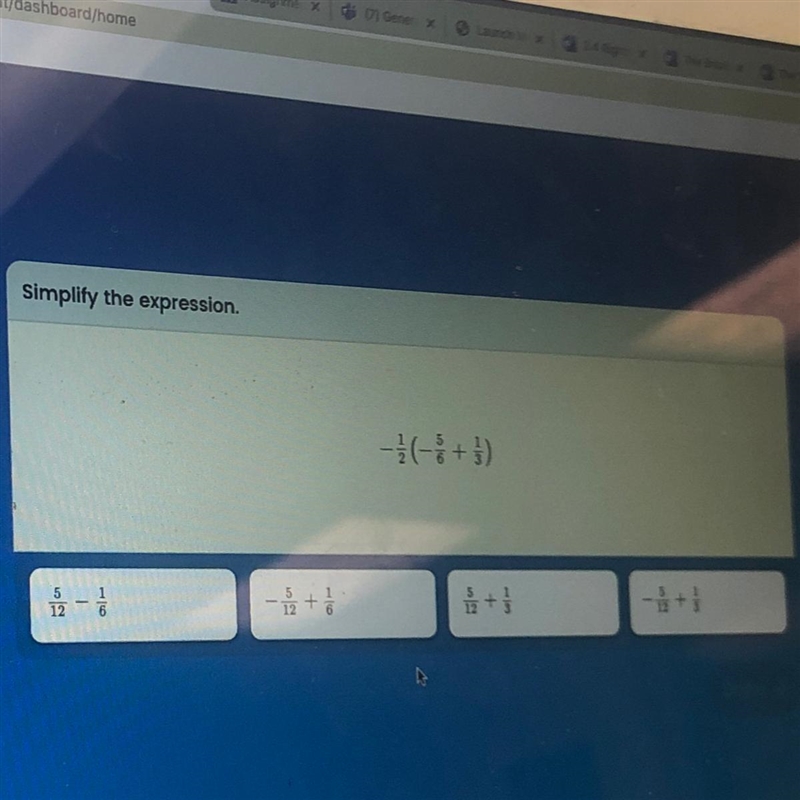 Simplify the expression-1/2 (-5/6 +1/3)-example-1