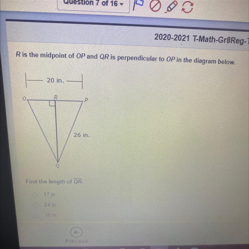 R is the midpoint of OP and QR is perpendicular to OP in the diagram below. Find the-example-1