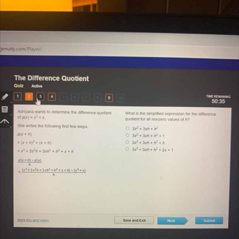 HELP TIMED TEST!!! What is the simplified expression for the difference quotient for-example-1