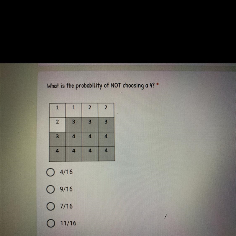 What is the probability of NOT choosing a 4?-example-1