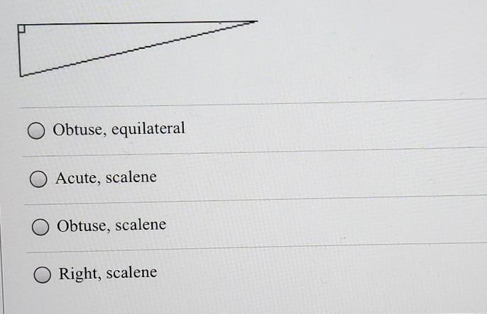 Classify the triangle as acute, right, or obtuse and as equilateral, isosceles, or-example-1