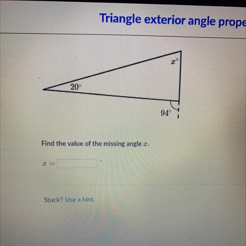 20 94 Find the value of the missing angle-example-1