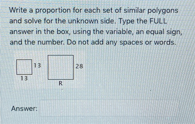 Write a proportion for each set of similar polygons and solve for the unknown side-example-1