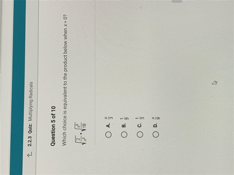 Which Choice is equivalent to the product below when X > 0-example-1