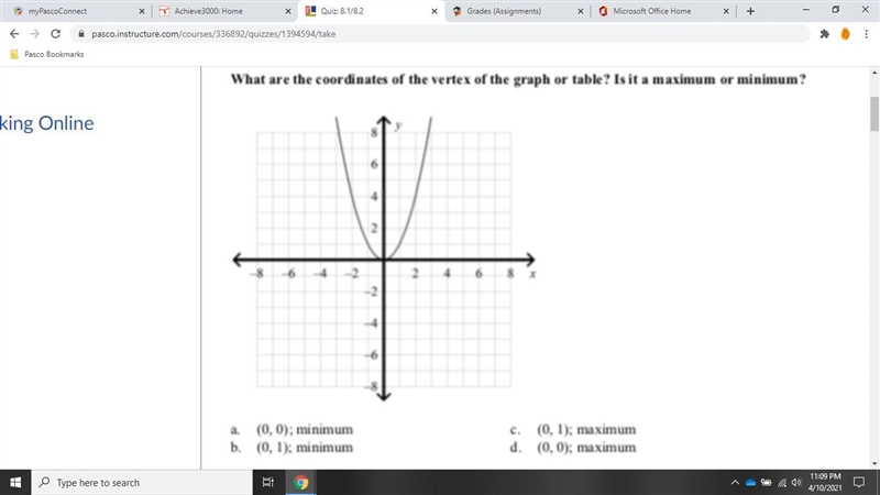 What are the coordinates of the vertex of the graph or table is it a maximum or minimum-example-1