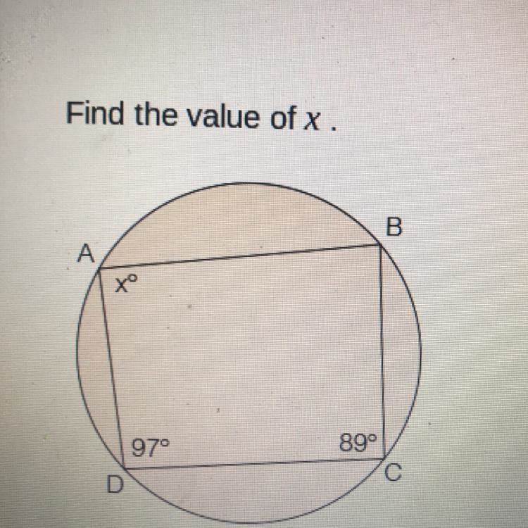 Find the value of x. B А. to 97° 89° С D-example-1