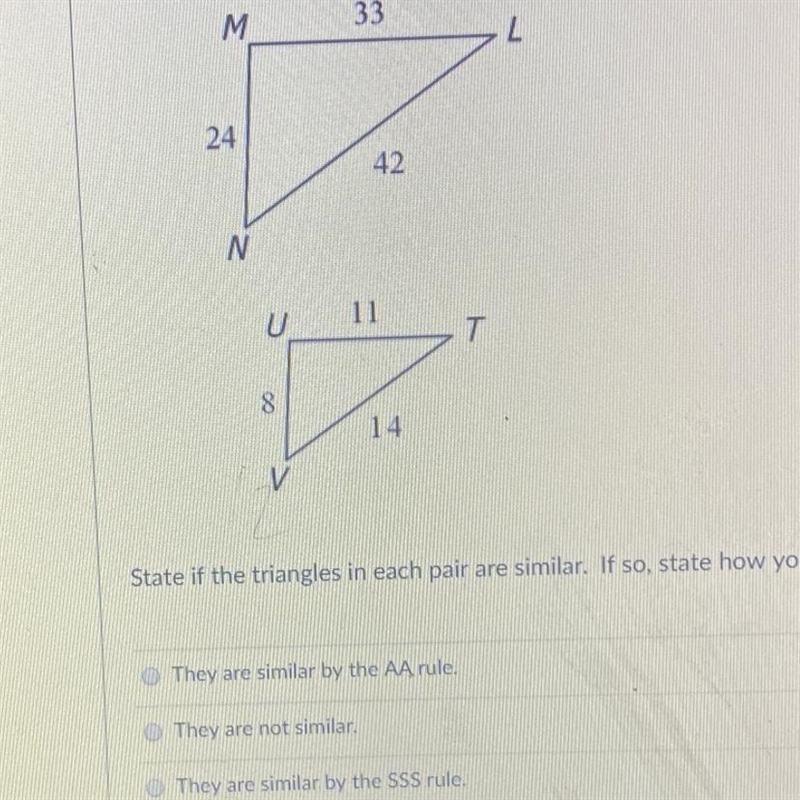 State if the triangles in each pair are similar. If so, state how you know they are-example-1