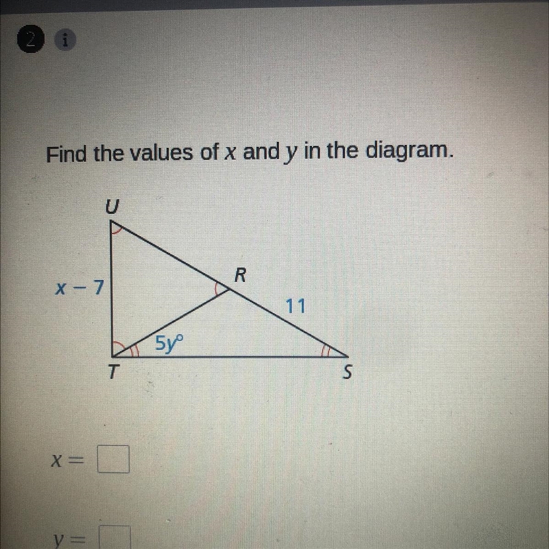 Find the values of x and y in the diagram.-example-1