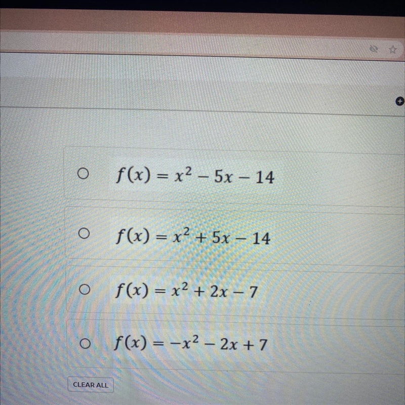 Which function has a graph with x-intercepts of (-2, 0) and (7,0)? The photo is the-example-1