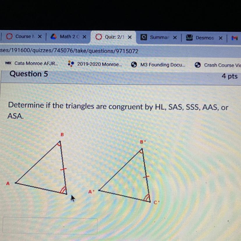 Determine if the triangles are congruent by HL, SAS, SSS, AAS, or ASA Somebody help-example-1