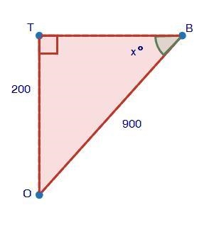 A bird (B) is spotted flying 900 feet from an observer. The observer (O) also spots-example-1